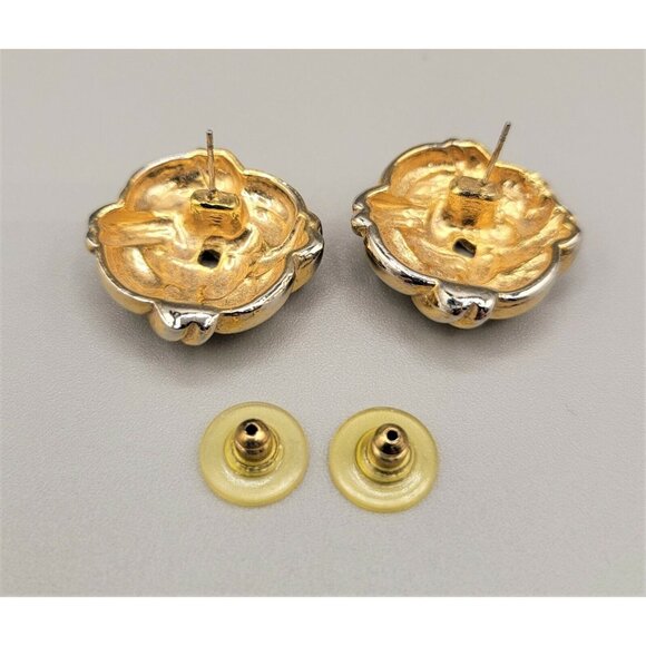 Double Love Knot Earrings Classic Traditional Gold Tone Post Stud 1980's - Picture 3 of 3